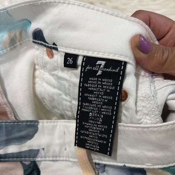 7 FOR FOR ALL MANKIND Floral Print The Ankle Skinny Jeans Size 26 - Picture 8 of 13